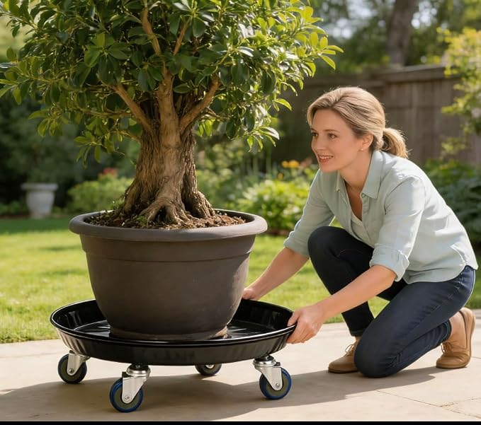 SIAMO 14" Heavy Duty Plant Caddy (400lbs Capacity)-Lockable Non-Scratch Swivel Casters Rolling Plant Stand Saucer for Large Ceramic Planters & Heavy Trees Indoor & Outdoor,2-Pack,Black