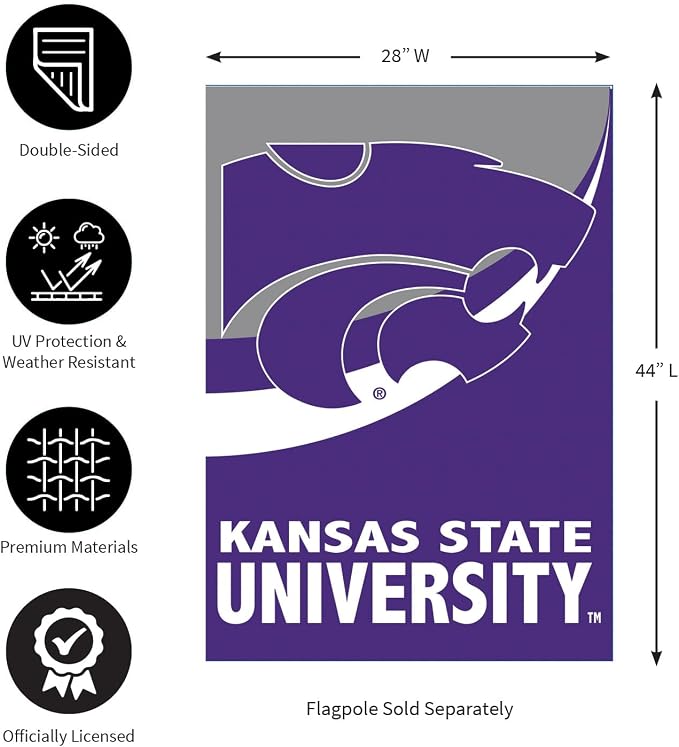NCAA Kansas State University House Flag, 28 x 44, Double Sided Garden Flags for Outside, Outdoor College Flags & Banners for Gardens Patio, Indoor Wall Decor Flag for Room