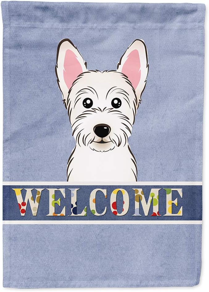 Caroline's Treasures BB1412CHF Westie Welcome House Flag, Blue Large Porch Sleeve Pole Decorative Outside Yard Banner Artwork Wall Hanging, Polyester, House Size, Multicolor