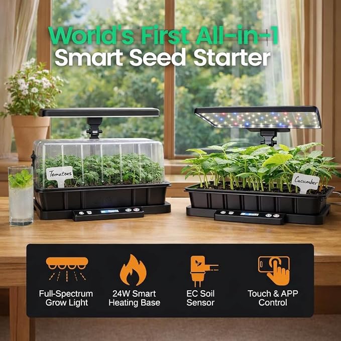 LetPot Smart Seed Starter with Humidity Dome, Germination Kit with Waterproof Seedling Mat, 24W Full Spectrum LED Grow Light, Smart Heating Base, EC Soil Sensor & App Control for Indoor Seed Starting