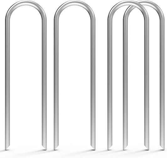 MySit 6 Inch 24 Pack U Shaped Garden Stakes, Heavy Duty 11 Gauge Galvanized Drip Irrigation Stakes Landscape Staples for 1/2" to 1" Soaker Hose, Weed Barrier, Yard Decorations, Fencing