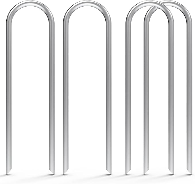 MySit 6 Inch 50 Pack U Shaped Garden Stakes, Heavy Duty 11 Gauge Galvanized Drip Irrigation Stakes Landscape Staples for 1/2" to 1-1/2" Soaker Hose, Weed Barrier, Yard Decorations, Fencing