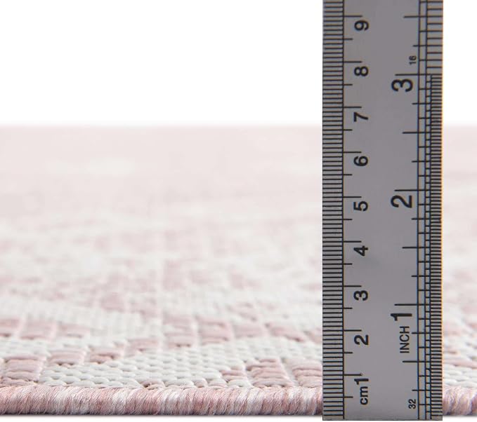 Unique Loom Outdoor Bohemian Collection Area Rug - Anthro (13' Square, Pink/ Ivory)