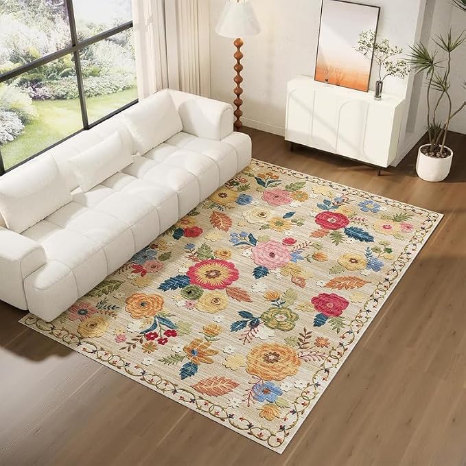 6x9 Area Rugs for Living Room: Washable Bedroom Rug Non Slip Low Pile Soft Faux Wool Non Shedding Distressed Vintage Boho Large Carpet for Dining Room Under Table Kitchen Nursery Entryway Farmhouse