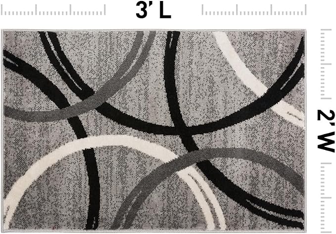 Rugshop Wavy Circles Jute Backing Accent Living Room Area Rug Gray 2' x 3' | Rectangular, Size 2' x 3', Bedroom, Dining Room, Home Office, Kitchen, Entryway, Hallway, Nursery, Kids Room, Guest Room