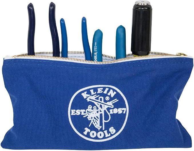 Klein Tools 5140 Canvas Zipper Bag, Tool Pouch, Bank Deposit Utility Bag, 12.5 x 7-Inch, Olive/Orange/Blue/Yellow 4-Pack