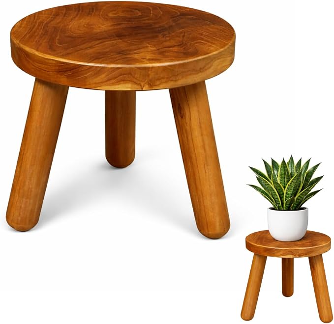 Plant Stool Indoor, Teak Stool for Plants, Bathroom Side Table, Mid-Century Style(12" Tall)