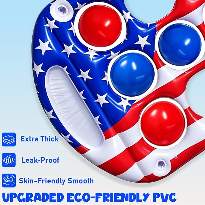 Pool Toys Games Set, Tic-Tac-Toe Inflatable Pool Toy with 10 Balls, American Flag Floating Board Swimming Pool for Adults Teens Kids Summer Water Ball Toys