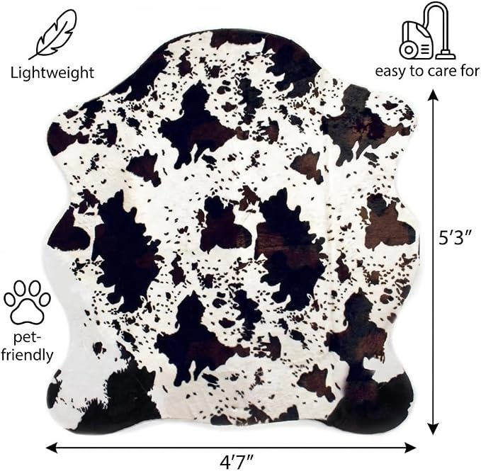 MustMat Faux Cow Print Rug, Modern Rustic Decor Rug 4'7" x 5'3" | Great for Living Room Corners & Fireplaces. Fits Western, Ranch Styles, Ideal for Christmas and Thanksgiving Decor