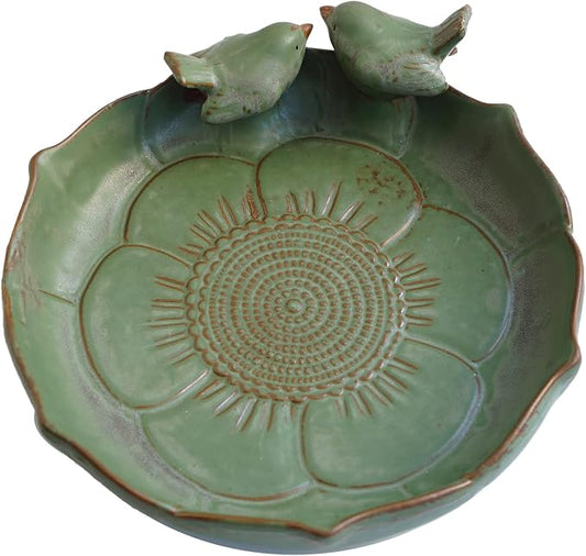 Moss Green 9.45 Inch Ceramic Heavy Duty Wild Bird Bath Bowl or Feeder for Outdoor Garden, Bowl Only