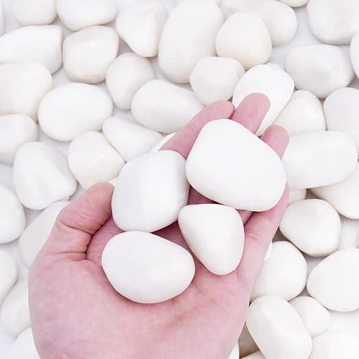 Pulovin 18lbs White Rocks for Plants Indoor, 1-2 inch Decorative Garden Stone Outdoor Landscaping, Walkways, Yard, Large Polished River Rocks for Plants Pots, Vases, Crafts