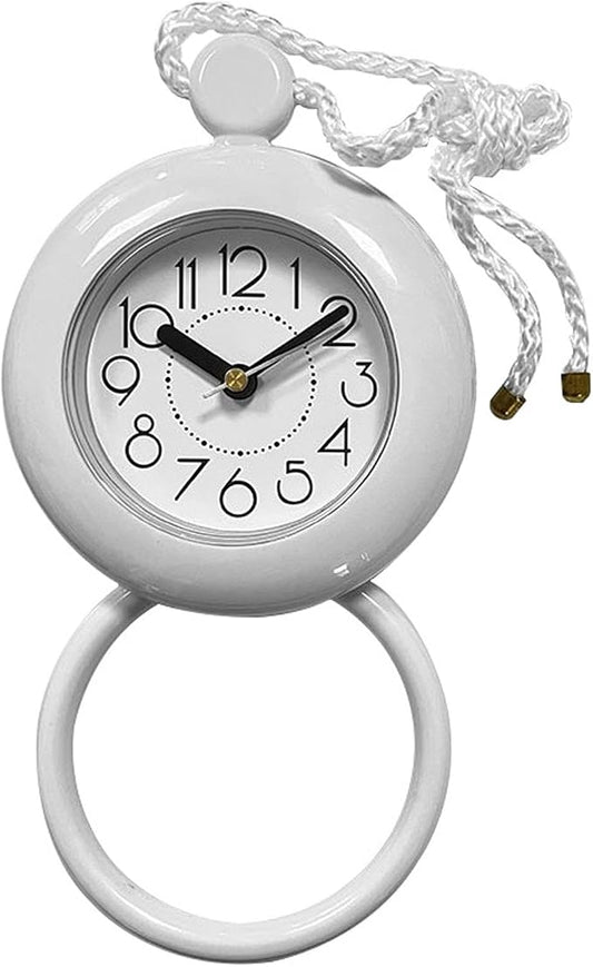 Waterproo-f Bathroom Hanging Clock, Shower Rope Clock with Stand Dual Purpose Wall Clock with Towel Rack Easy to Read for Kitchen, Toilet, 4.72 inch Round Size