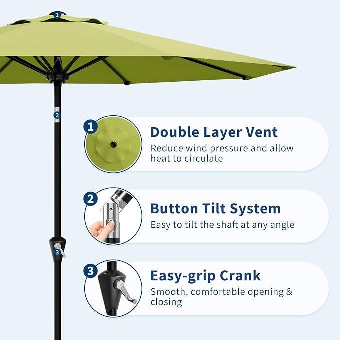 Garvee 10FT Patio Umbrella - Outdoor Table Umbrella with Smooth Crank Lift, Push Button Tilt and 8 Sturdy Ribs - Market Umbrella UV Protection Waterproof for Pool, Deck, Yard, Garden