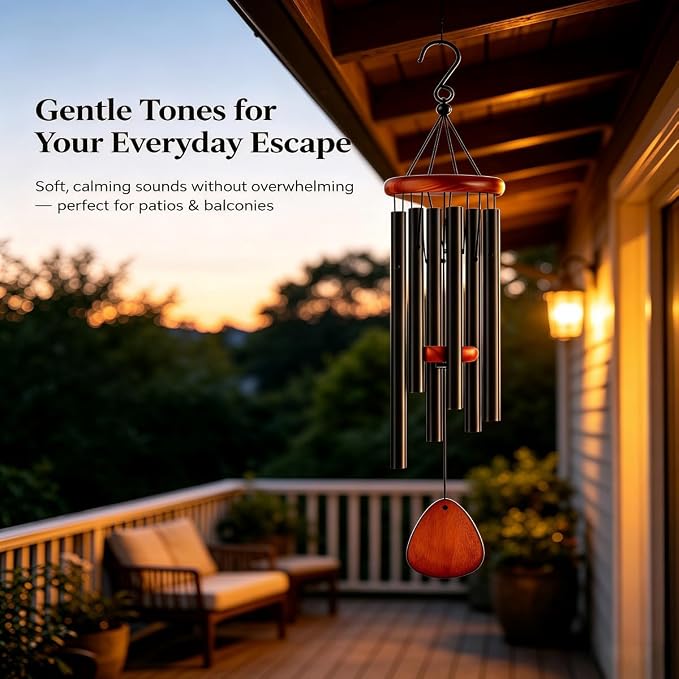 26 Inch Black Wind Chimes for Outside, Soft Tone Metal Wind Chimes for Garden Decor, Small to Medium Outdoor Chimes for Patio, Balcony, Housewarming Gift