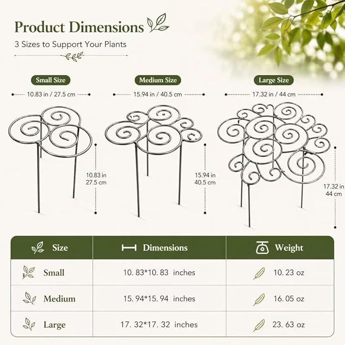 Metal Plant Support Ring for Garden, 2026 Peony Cages and Supports, Decorative Flower Support Frame Grow Through Rings Peony Flower Hoop for Upright Growth and Protection (Silvery 2pcs L-17.32in)