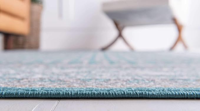Unique Loom Williamsburg Collection Traditional Border with Dotted Center Area Rug, Runner 2' 9" x 9' 10", Teal/Beige