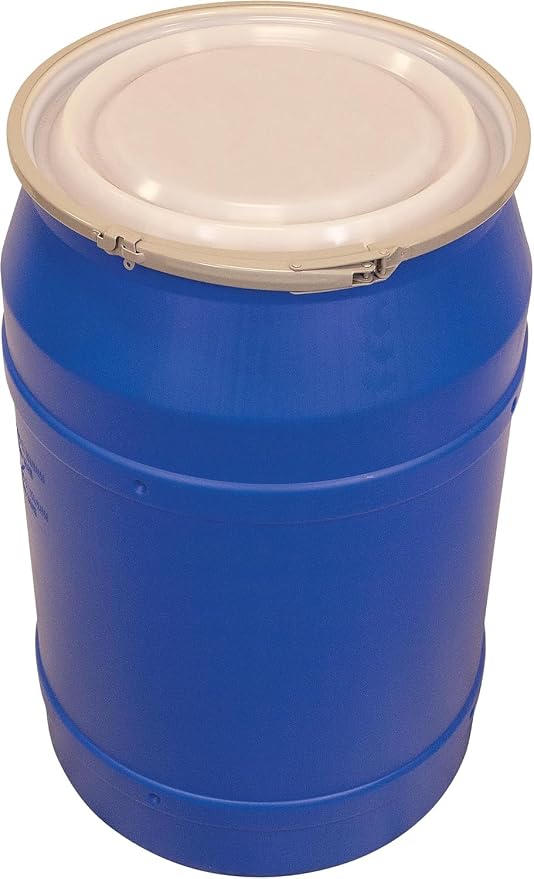 55-Gallon Open Head Water Storage Barrel, BPA Free, Emergency Water Supply - Eco Friendly - Lever-Lock Lid - Made in USA (Blue)