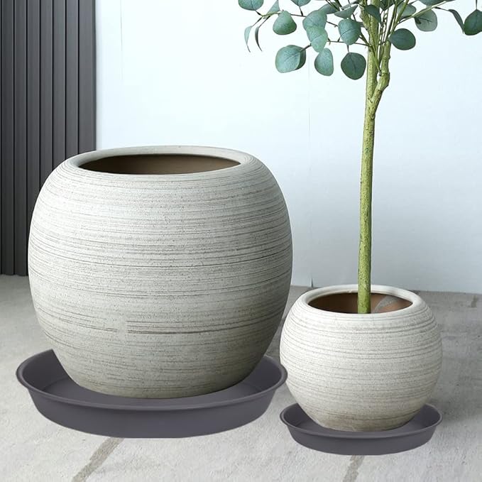 4 Pack of 16 inch Plant Saucer, Heavy Duty Round Plant Trays for Pots, Bird Bath Bowls, Plant Water Tray, Flower Plant Saucers for Indoors (16", Cement Gray)