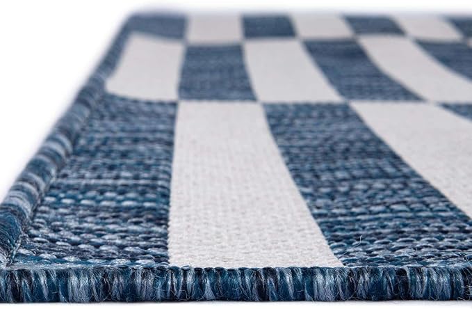 Unique Loom Outdoor Striped Collection Area Rug - Striped (10' x 13' 1" Rectangle Blue/Ivory)