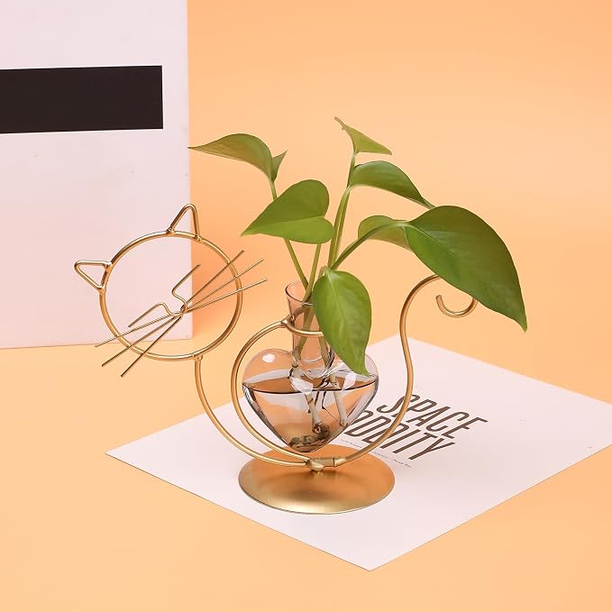 Plant Terrarium Plant Propagation Station Cat Lover Gifts for Women | Plant Lovers Home Office Decor Cat Desk Accessories