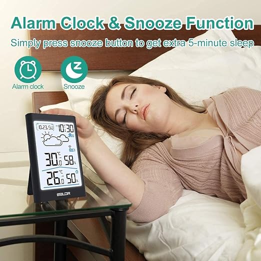 BALDR Indoor Outdoor Thermometer Wireless, Battery Powered Weather Station Indoor Outdoor with Clock, Portable Outside Temperature Monitor for Home Patio
