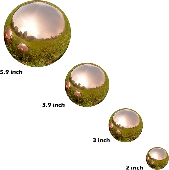 Gazing Ball Garden Mirror Outdoor, Outside Decorative Globe Rose Gold 10Pcs | Metal Polished Reflective Sphere, Stainless Steel Hollow Decoration Ornament for Home Pond Swimming Pool Housewarming Gift