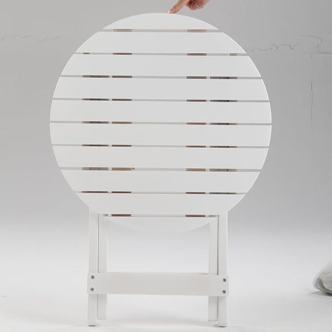 Outdoor Small Table, Round Folding Wooden Patio Side Table Furniture End Table for Adirondack Chair, Balcony, Porch, No Assembly Required, White
