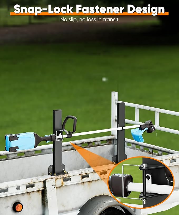 Mondazie 1 Place Weed Eater Rack for Trailer, Utility Open Trailer Trimmer Racks with Lockable Snap Buckle Mount On Landscape Truck Trailer, Weedeater Rack Holder with L-Shaped Base for Lawn Equipment