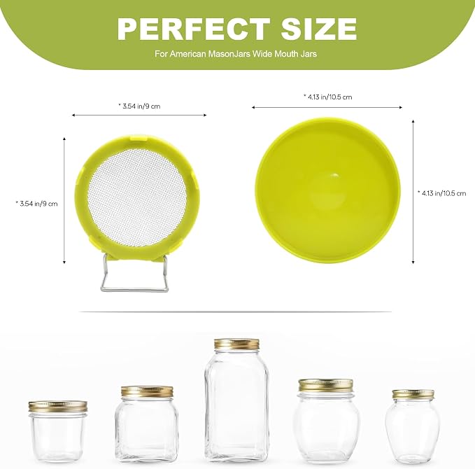 Wide Mouth Mason Jar Sprouting Kit with Sprouting Lids and Drainage Tray - Ideal for Bean, Alfalfa Sprouts and Microgreens, Vertical and Angled Placement Support(Two lids and two drip trays)