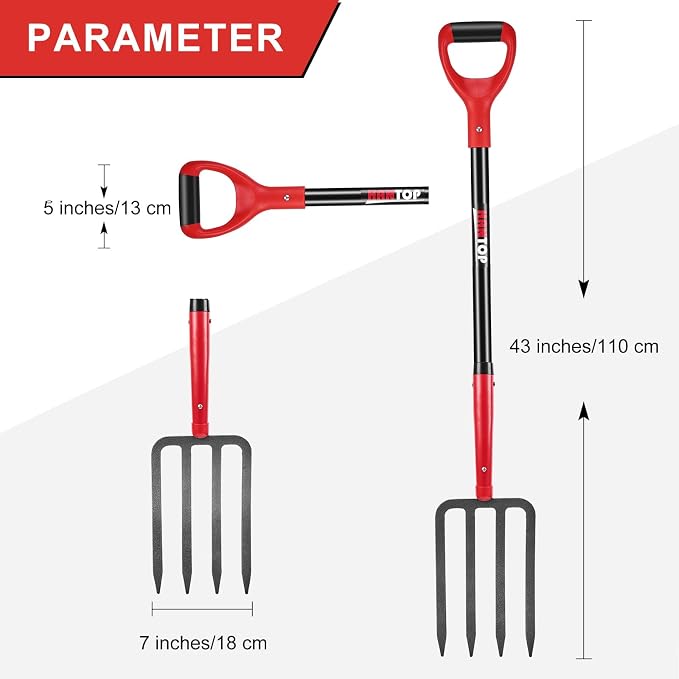 4-Tine Forged Garden Fork Digging Forks with Fiberglass Handle 43 in | Heavy Duty,For Gardening, For Hay, For Digging Potatoes,Pitchfork
