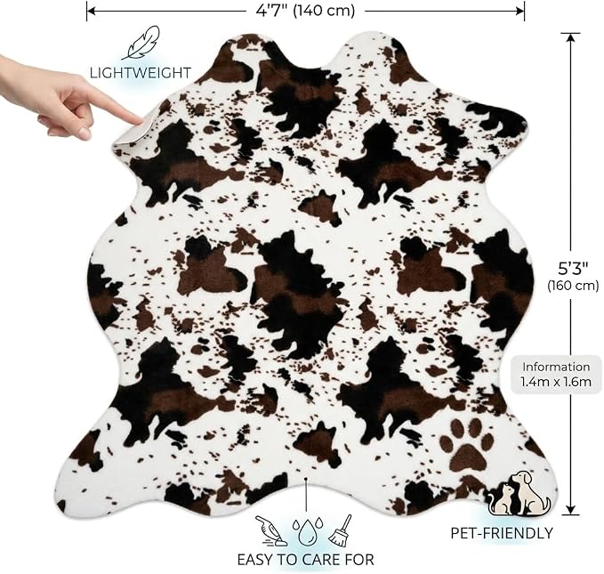 MustMat Faux Cowhide Rug, Western Cow Print Area Rug 4'7"x 5'3" | Ideal for Living Room, Bedroom, Dining Room & Entryways. Fits Vintage & Rustic Decor, Great for Holiday & Birthday Parties