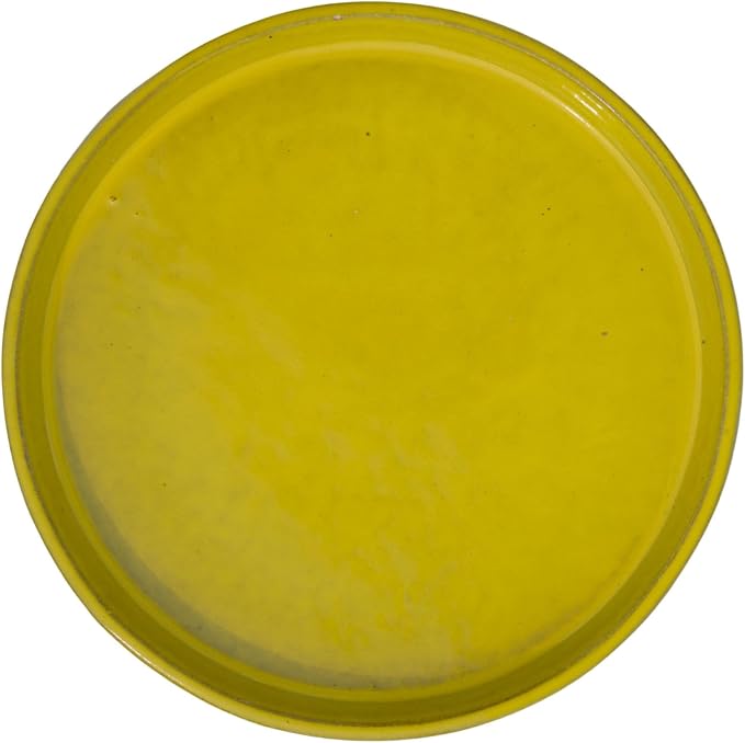 Ceramic 13.5 Inch Plant Saucers (Pack of 2) - Round Yellow Flower Pot Trays - Handcrafted, Durable Planter Bases