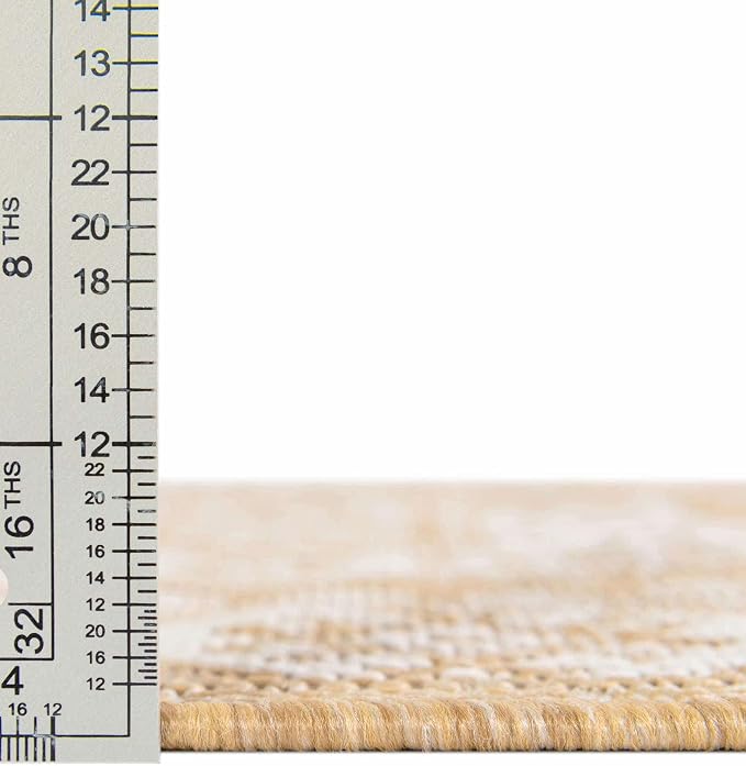 Unique Loom Outdoor Aztec Collection Area Rug - Chalca (7' 10" Square, Natural/ Ivory)