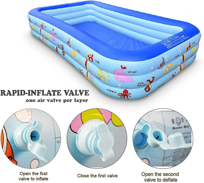 Inflatable Swimming Pool, Family Kiddie Pool, 117" x 66" x 21" Full-Sized Inflatable Pool for Kids and Adults, Blow Up Lounge Pool for Backyard, Garden, Outdoor, Party