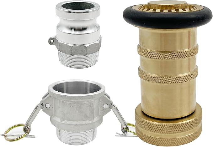 SAFBY Fire Hose Nozzle NPSH/NPT Thermoplastic Fire Equipment Spray Jet Fog with Aluminum Female and Male Fitting (1 inch brass set)