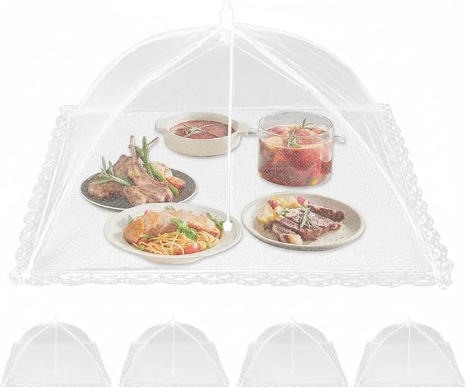 5 PACK Food Covers for Outside Mesh,Picnic Essentials - 17x17in Mesh Food Tent with Net Screen Dome Design to Protect Food - Reusable Portable Cover for Picnic BBQ Backyard Camping Accessories