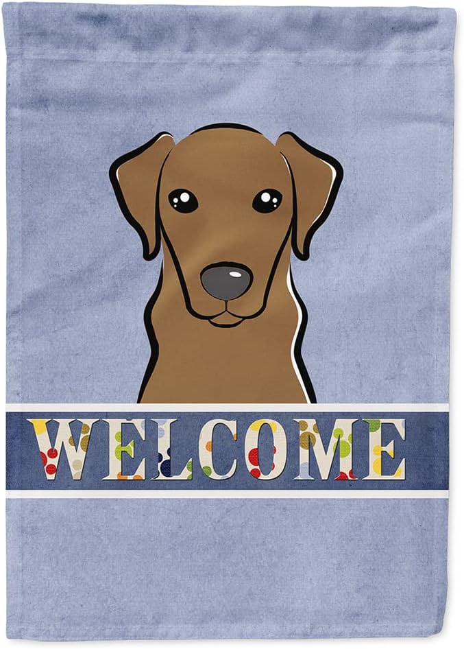 Caroline's Treasures BB1420CHF Chocolate Labrador Welcome House Flag, Blue Large Porch Sleeve Pole Decorative Outside Yard Banner Artwork Wall Hanging, Polyester, House Size, Multicolor