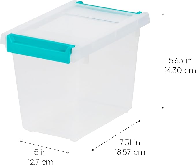 IRIS USA 2 Qt. Craft Storage Bins with Lids, 6-Pack, |Made in USA|, Clip Box, Small Tall Plastic Sensory Bin Tote Organizer Containers for Art Supplies, Paper, & Office, Stackable - Clear/Seafoam Blue