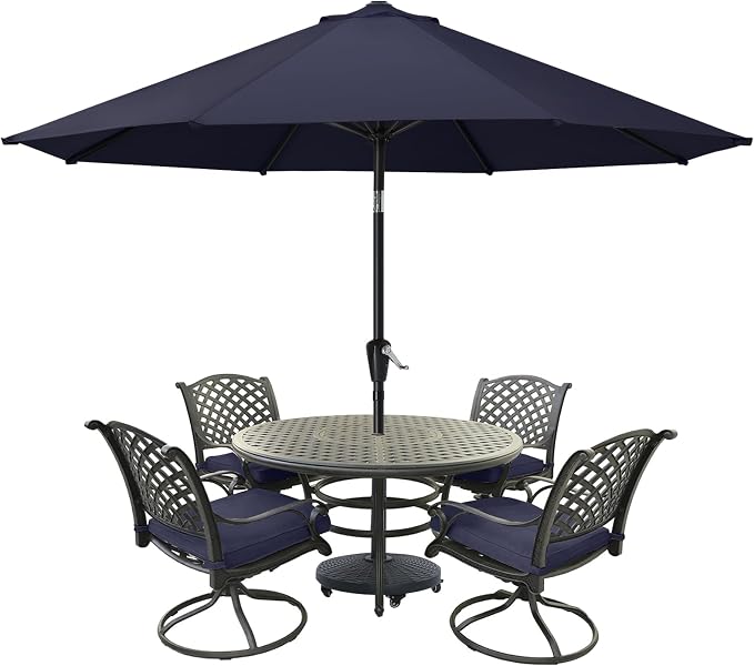 MASTERCANOPY 10FT Patio Umbrella with Push Button Tilt and Crank, Outdoor Market Umbrella with 8 Sturdy Ribs, UV Protection & Waterproof for Garden, Deck, Backyard, Pool (Navy Blue)