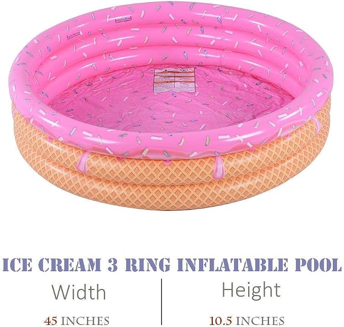 Kiddie Pool, Inflatable Pool for Kids, Ice Cream(Donut) and Hamburger 3 Ring Swimming Pool, Ideal Blow Up Pool in Summer, 45 Inches Inflatable Baby Pool