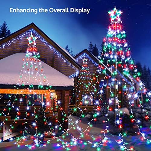 Outdoor Christmas Lights 344 LED Christmas Star Lights with 9 Strands 11.9ft Waterfall Tree Lights, 8 Modes, Waterproof & Timer for Garden Yard Patio Outdoor Christmas Decor, Red Green White - Image 3