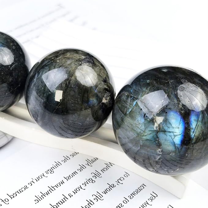 2-2.4 inch Natural Labradorite Crystal Ball with Stand, Hand Polished Iridescent Flash Stone Sphere, Reiki Healing Gemstone Sphere, Feng Shui Home Desktop Decor, Spiritual Meditation Gift