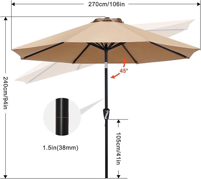 ABCCANOPY 10FT Patio Umbrella, Outdoor Waterproof Table Umbrella with Push Button Tilt and Crank, 8 Ribs UV Protection Pool Umbrella for Garden, Lawn, Deck & Backyard (Burgundy)
