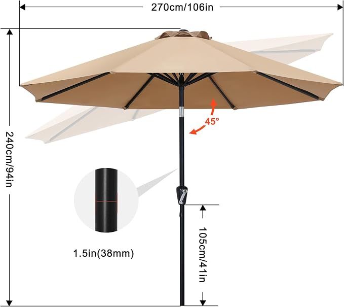 ABCCANOPY 9FT Outdoor Patio Umbrella, 8 Ribs Table Umbrella w/Crank for Easy Set Up, Suitable for Garden, Lawn, Deck & Backyard (Forest Green)