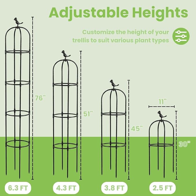 Lancisism Garden Obelisk Trellis for Climbing Plants Outdoor - 6.3 Ft Plant Support Round Trellis for Potted Plants Indoor - Rustproof Plastic Coated Tomato Cage for Vines Flowers Fruits Vegetable