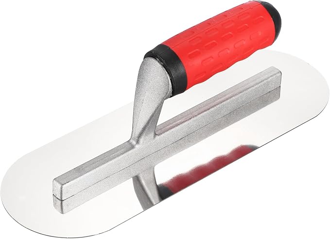 HARFINGTON Double Round Drywall Trowel 11" x 4", 402 Stainless Steel Concrete Finishing Trowel Art Paint Plastering Hand Tools with TPE Grip, for Concrete Cement, Silver
