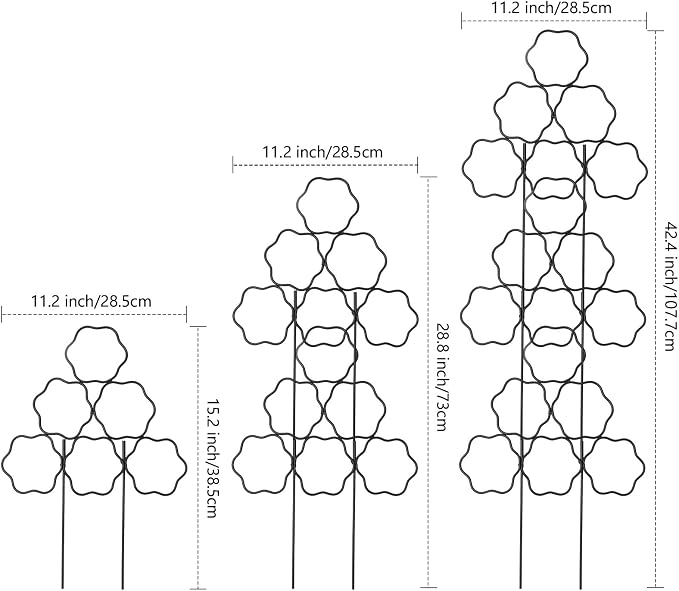 ZOUTOG 15 Inch Trellis for Climbing Plants Outdoor 3 Pack,Rustproof Metal Garden Trellis for Potted Plants,Sturdy Houseplant Support Indoor Outdoor for Ivy Pothos Monstera Hoya Flower Vine (Flower)