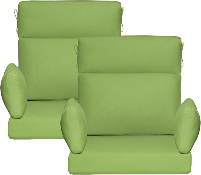 Sunbrella Outdoor High Back Chair Cushion, 2 Pack 48 x 24 inches Patio Chair Cushions Water Repellent Rocking Cushions Indoor Furniture Seat Pad with 2 Pillows, Canvas Ginkgo