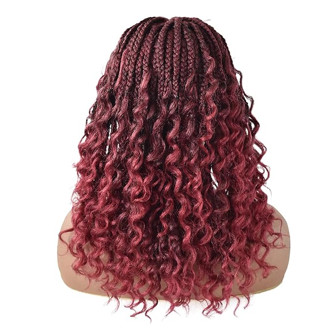 Lace Braids Wig For Black Women Box Braided Wigs Curly Swiss Lace Front Braid Wigs Hand Tied Micro Twist Braiding Wig Knotless Synthetic Braids Wig With Baby Hair(LL602483C, #T1B/BUG)