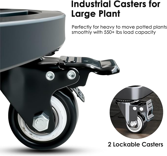 20" Round Plant Stand with Wheels Heavy Duty,Large Metal Plant Caddy Indoor Outdoor Use,Rolling Plant Dolly with Industrial Casters,Rust-Proof Black Plant Tray for Large Planters Pots,1-Pack